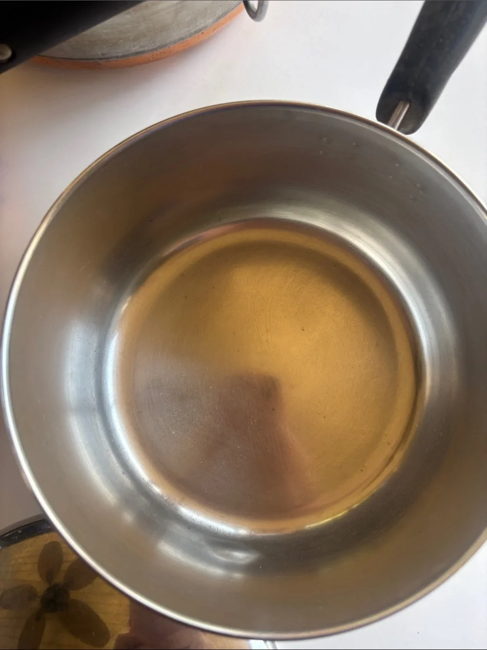 Revere Stainless Steel Saucepan Set with Black Handles copper bottoms - vintage